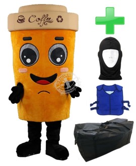 Kostüm Kaffee / Becher + Kühlweste "Blue M24" + Tasche "XL" + Hygiene Maske (Hochwertig)