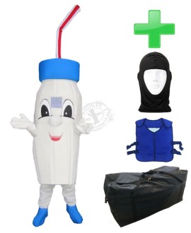 Kostüm Drink / Flasche + Kühlweste "Blue M24" + Tasche "XL" + Hygiene Maske (Hochwertig)
