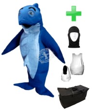 Kostüm Blauer Fisch + Haube + Kissen + Tasche (Werbefigur)