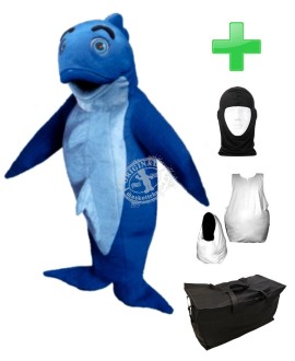 Kostüm Blauer Fisch + Haube + Kissen + Tasche (Werbefigur)