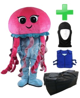 Kostüm Octopus Qualle + Kühlweste "Blue M24" + Tasche "XL" + Hygiene Maske (Hochwertig)