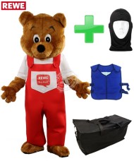 REWE "Bär" Kostüm + Kühlweste "Blue M24" + Tasche "Star" + Hygiene Maske (Hochwertig)