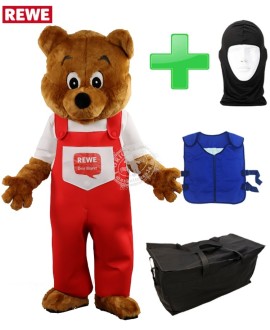 REWE "Bär" Kostüm + Kühlweste "Blue M24" + Tasche "Star" + Hygiene Maske (Hochwertig)
