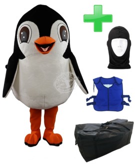 Pinguin Kostüm 11 + Kühlweste "Blue M24" + Tasche "XXL" + Hygiene Maske (Hochwertig)