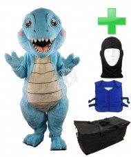 Kostüm Dinosaurier 11 + Kühlweste "Blue M24" + Tasche "XL" + Hygiene Maske (Hochwertig)
