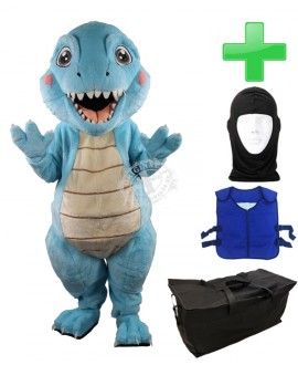 Kostüm Dinosaurier 11 + Kühlweste "Blue M24" + Tasche "XL" + Hygiene Maske (Hochwertig)